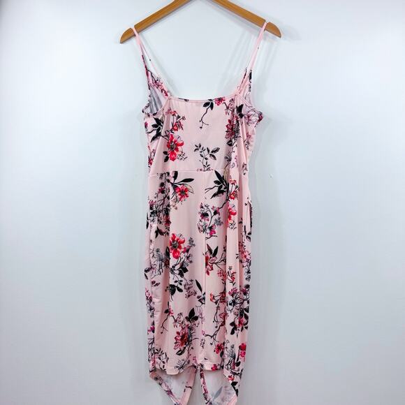 Women’s Powder Pink Floral Print Dress Spaghetti Strap Wrap Romantic Medium - Picture 2 of 5